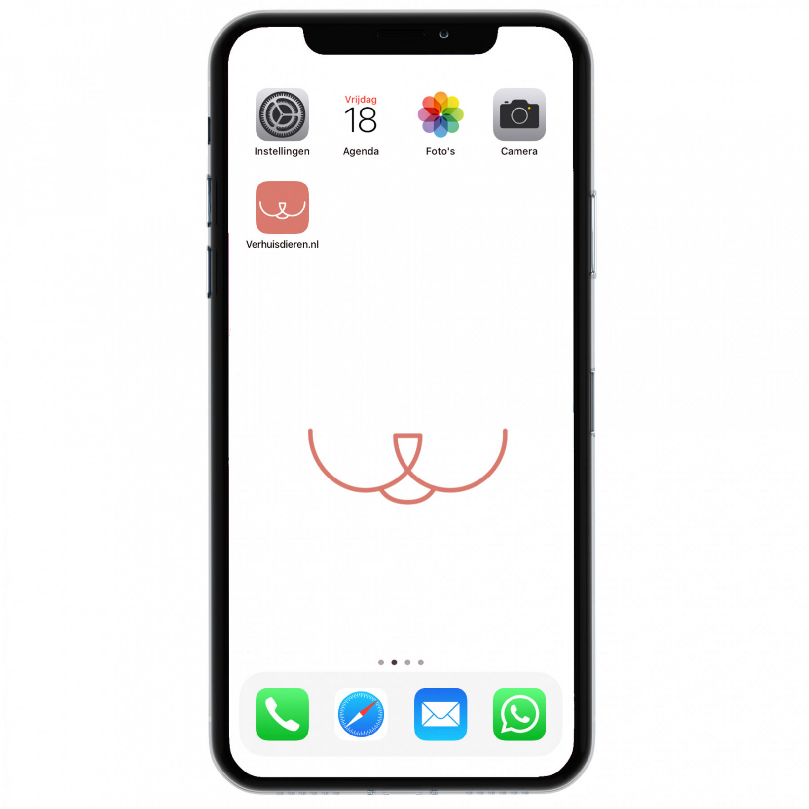 iPhone met app icoon van Verhuisdieren op het scherm